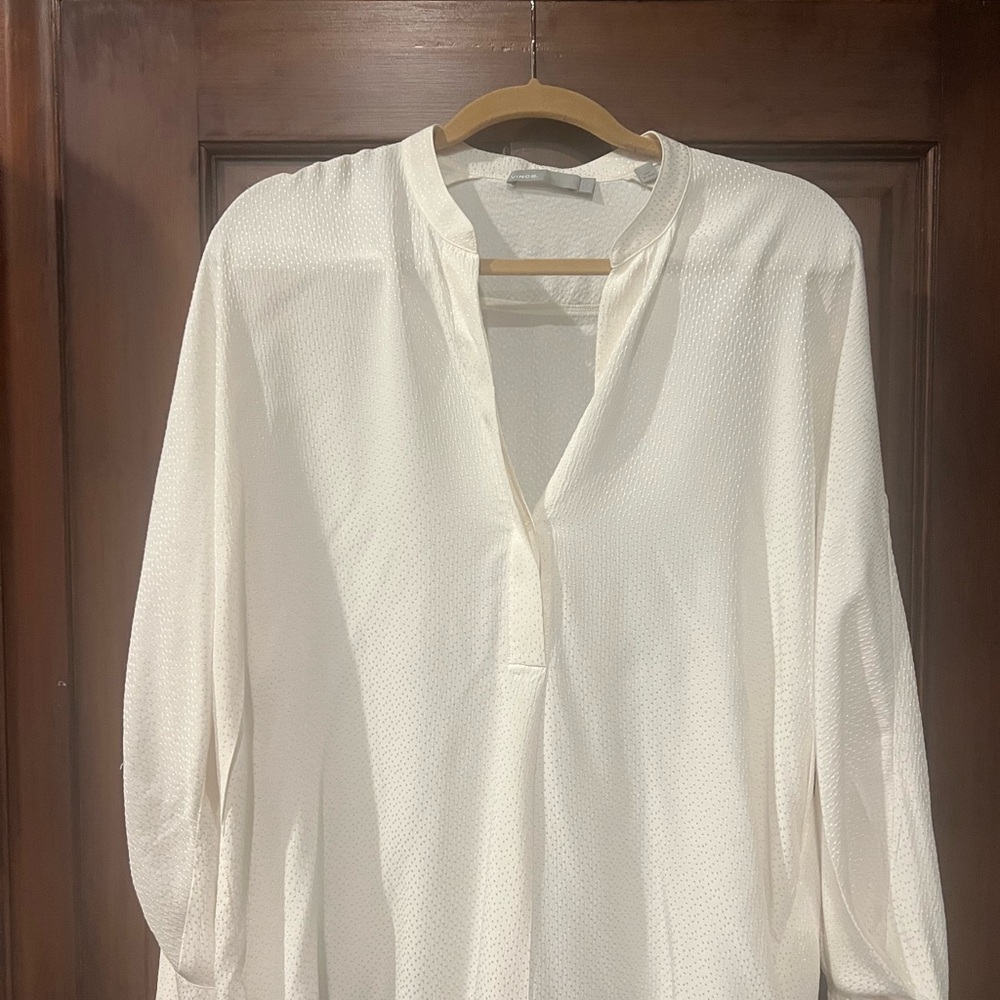 Vince Ivory Textured silk blend Blouse